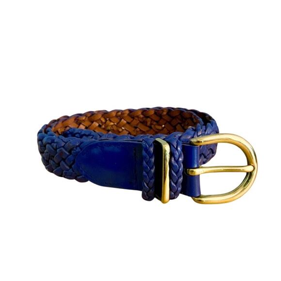 Royal Blue Vintage Talbots Woven Leather Belt with Solid Brass Buckle (XS/S) - Picture 11 of 12